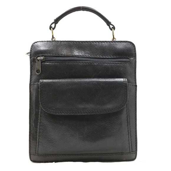 Vintage Leather Top Handle Black Handbag Satchel Purse Classic Retro Mod Classic - Picture 2 of 12